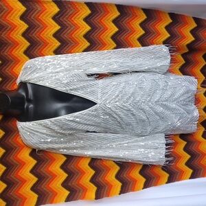Celebrity Fashion by Hera Collection Dress Sz M Sparkling Silver Sequins, Deep V
